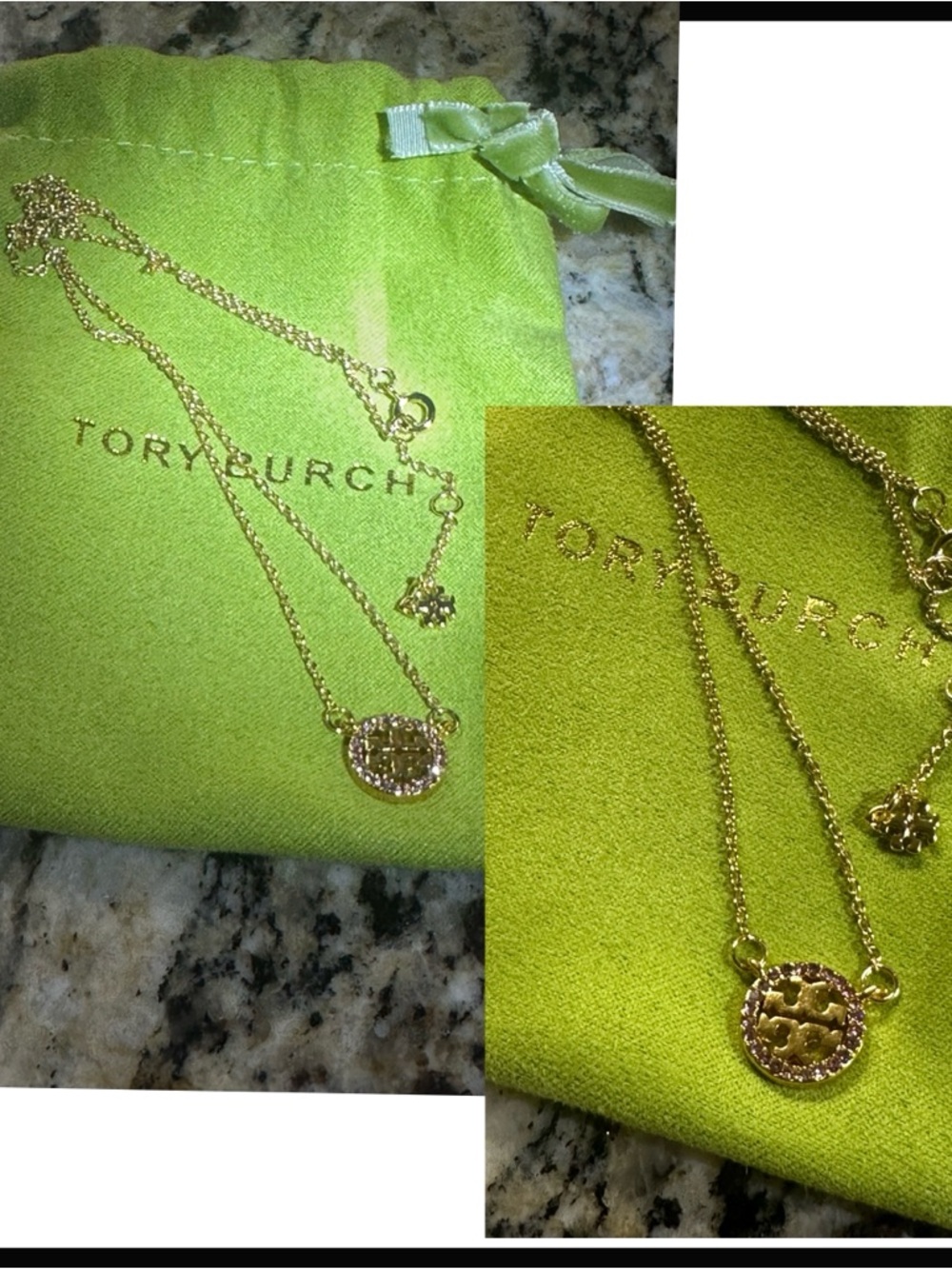 Tory Burch Gold Logo Disc Necklace with Matching Charm
